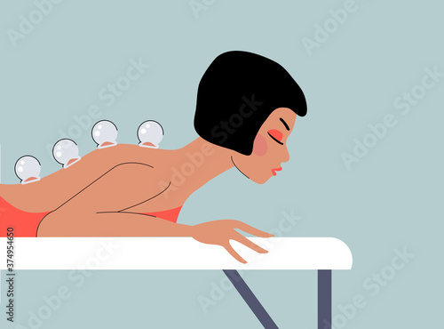 Cupping therapy sign vector illustration. Vacuum silicone, glass cans with rubber bulb, with a screw. Massage jars for face and body. Medical anticellulite cup. Medical spa cupping. Vacuum cans icon