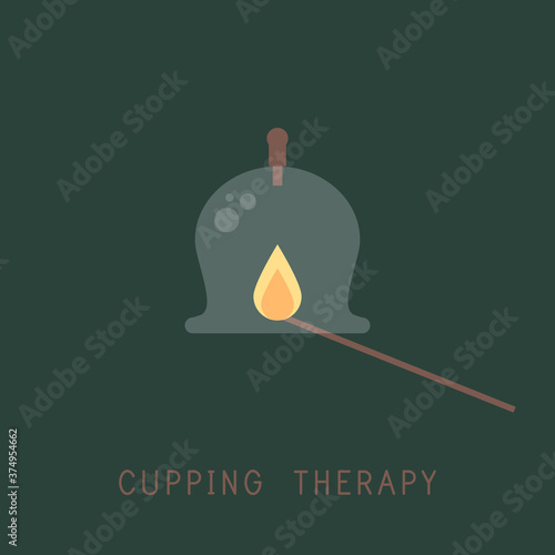 Cupping therapy sign vector illustration. Massage jars for face and body. Medical anticellulite cup. Alternative healthcare, design. Fire cupping vector design. Cupping treatment on back. Medical spa