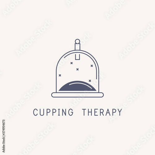 Cupping therapy sign vector illustration. Vacuum silicone, glass cans with rubber bulb, with a screw. Massage jars for face and body. Medical anticellulite cup. Medical spa cupping. Vacuum cans icon