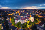 Lublin, Poland. Aerial view of Old Town at dusk with historic Dominican Abbey on foreground