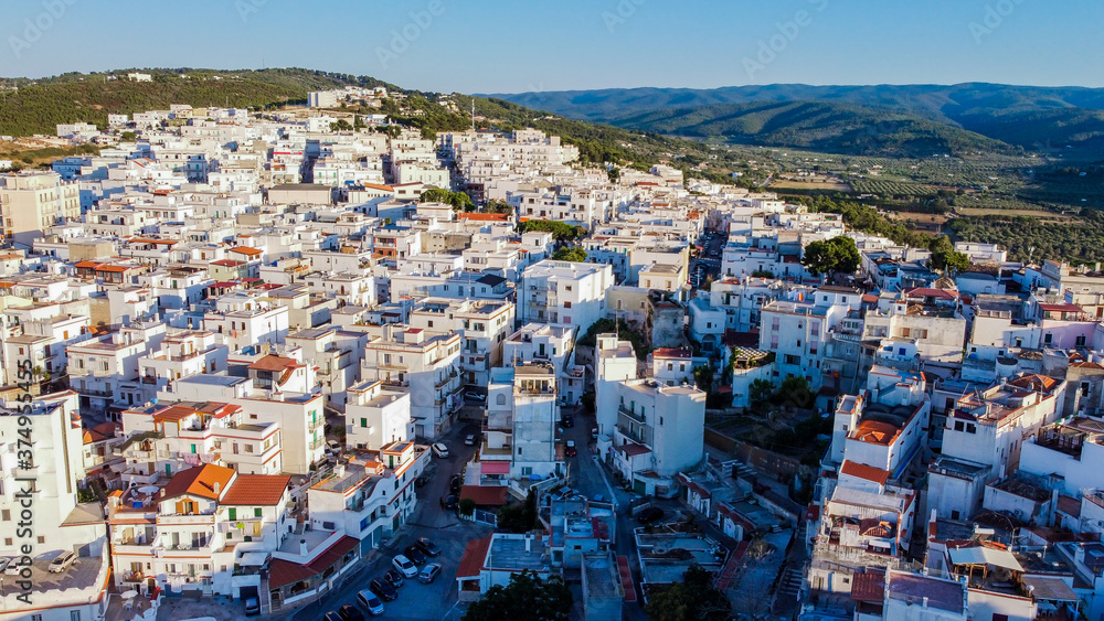 Aerial view of Peschici on the Gargano peninsula in Italy - Village built on a rocky overlook in the Adriatic Sea