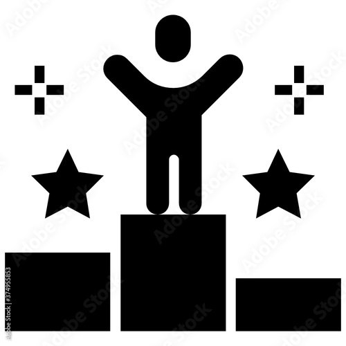 
Winner standing of podium, success concept in filled style
