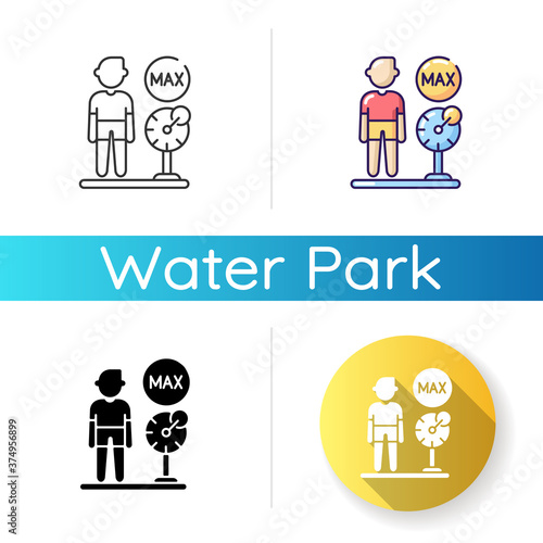 Weight limit icon. Linear black and RGB color styles. Aqua park rule, attraction with limited access. Waterpark security, recreation center safety policy. Isolated vector illustrations
