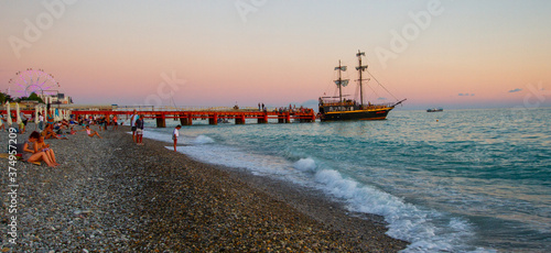 Bild auf Leinwand Russia the greater Sochi Lazarevskoe village the Black sea beach Marina sailboat