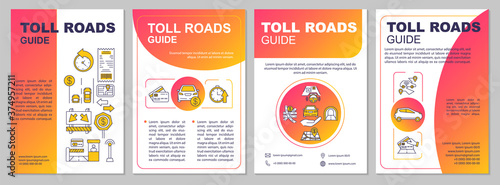 Toll roads guide brochure template. Turnpike, tollway. Flyer, booklet, leaflet print, cover design with linear icons. Vector layouts for magazines, annual reports, advertising posters