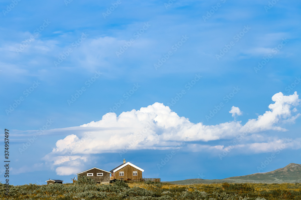 Little summer cabins in Jotunheimen national park ,Norway mountain area. Little summer cabins in Jotunheimen national park ,Norway mountain area.
