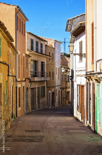 Narrow street of Puerto de Soller  Mallorca  Spain