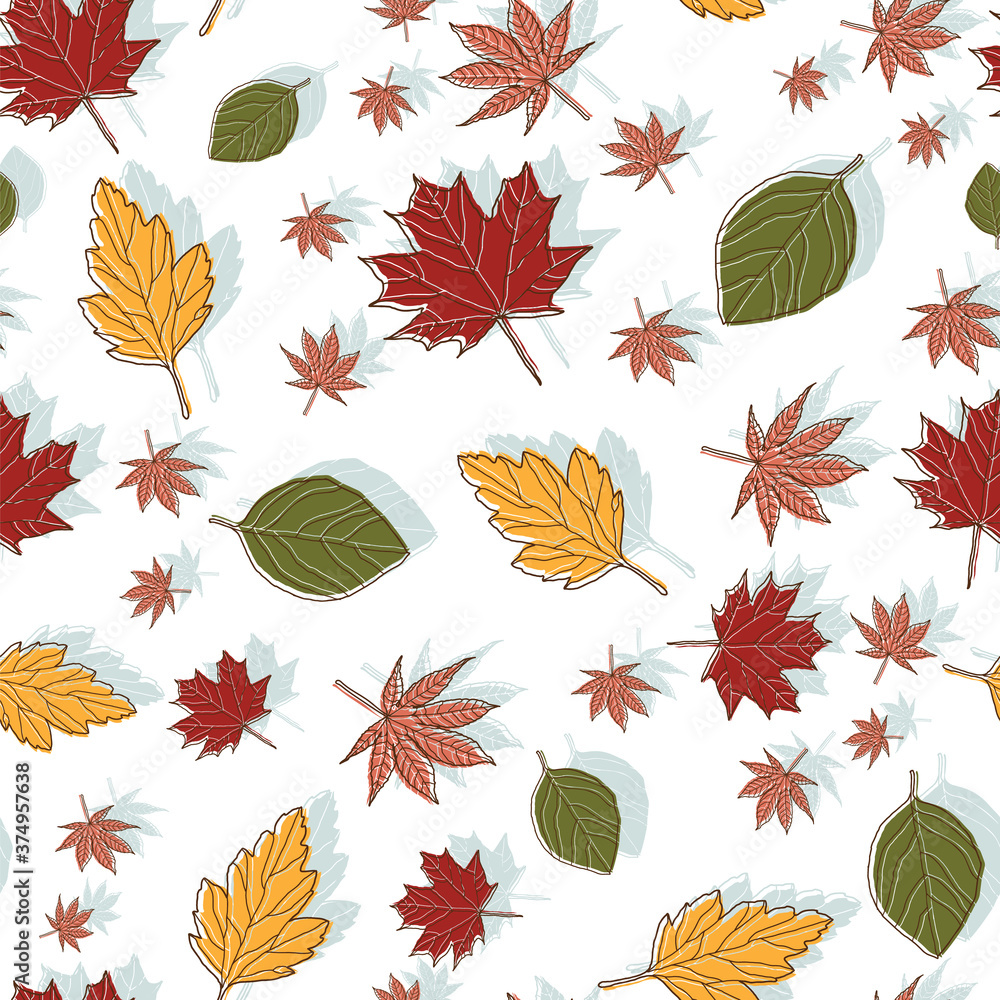Obraz premium Seamless pattern with fall leaf, abstract leaf texture shadow leaf background design