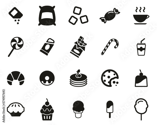 Sugar Or Sugar Food & Drink Icons Black & White Set Big