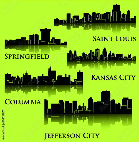 5 city skyline in Missouri ( Jefferson City, Kansas City, Columbia, Springfield, Saint Louis )