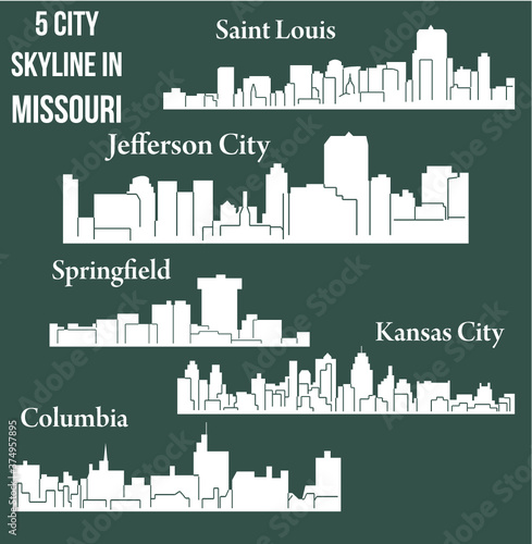 5 city skyline in Missouri ( Jefferson City, Kansas City, Columbia, Springfield, Saint Louis )