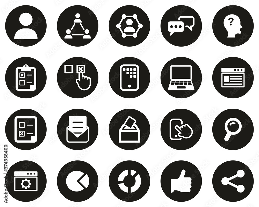 Survey Or Poll Icons White On Black Flat Design Circle Set Big Survey Or Poll Icons White On Black Flat Design Circle Set Big
