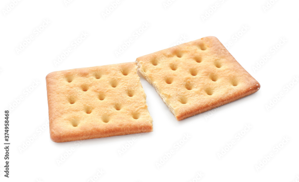 Broken delicious crispy cracker isolated on white Broken delicious crispy cracker isolated on white