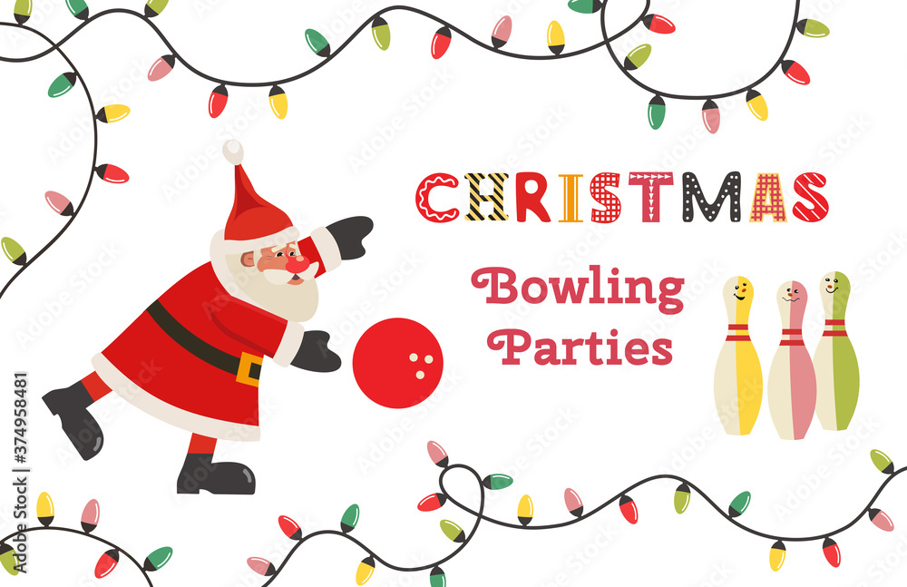 Template Design Poster Christmas bowling vector Template Design Poster Christmas bowling vector