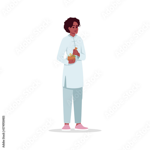 Alternative medicine doctor semi flat RGB color vector illustration. Herbalism. Young african american woman working as non traditional doctor isolated cartoon character on white background
