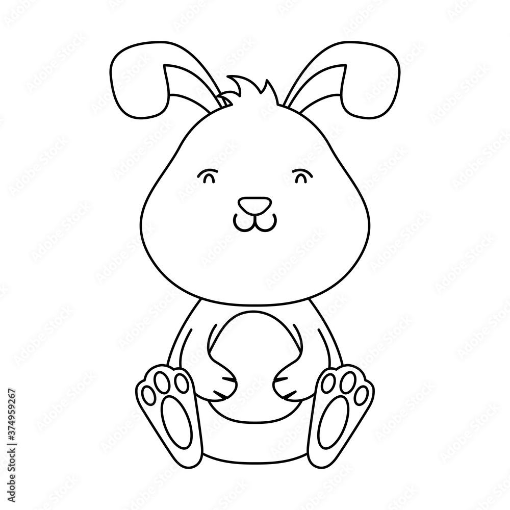 cute easter little rabbit seated line style icon cute easter little rabbit seated line style icon