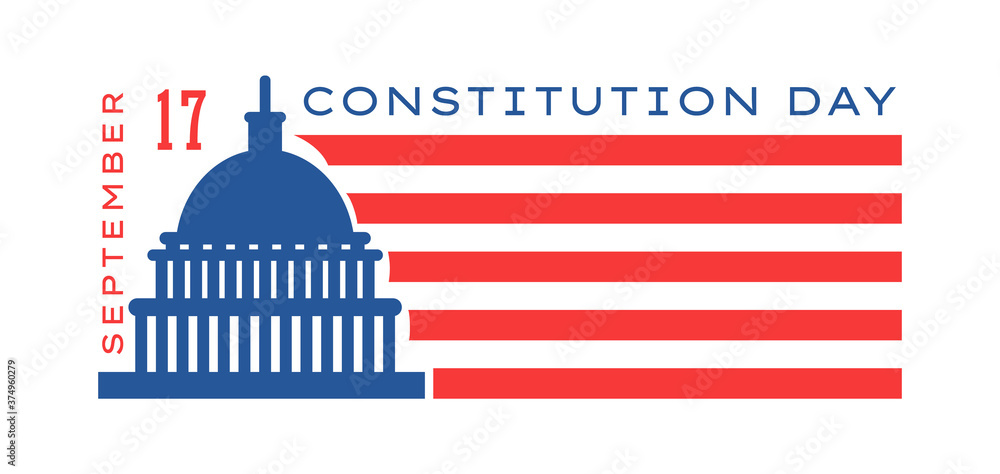 Constitution Day in United States is celebrated in September 17. Patriotic banner, poster, vector. Citizenship Day in north America. Colors of USA flag on the illustration.