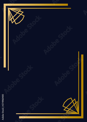 Luxury art deco greeting card and invitation template. Decoration geometric ornament. The gold texture on dark background. 