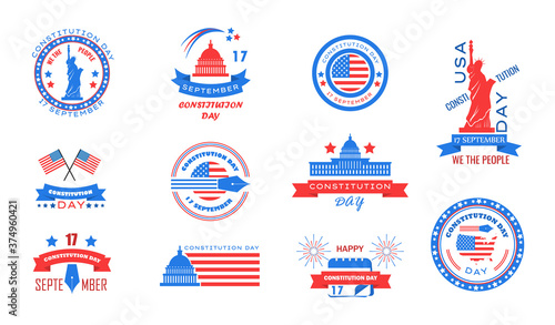 Constitution Day in United States is celebrated in September 17. Patriotic banner, poster, vector. Citizenship Day in north America. Colors of USA flag on the illustration set.
