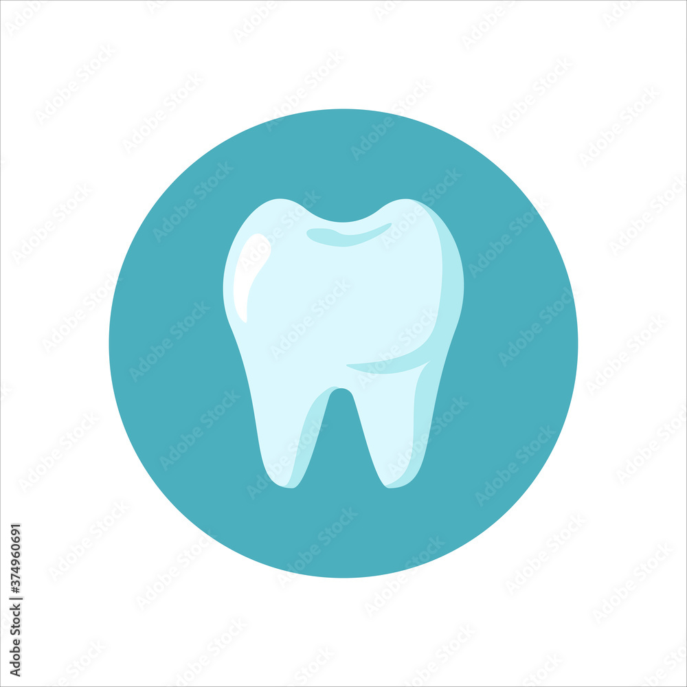 Clean white teeth icon isolated on blue circle background. Dental care concept. Design for dental, dentist or stomatology clinic. Vector flat illustration Clean white teeth icon isolated on blue circle background. Dental care concept. Design for dental, dentist or stomatology clinic. Vector flat illustration