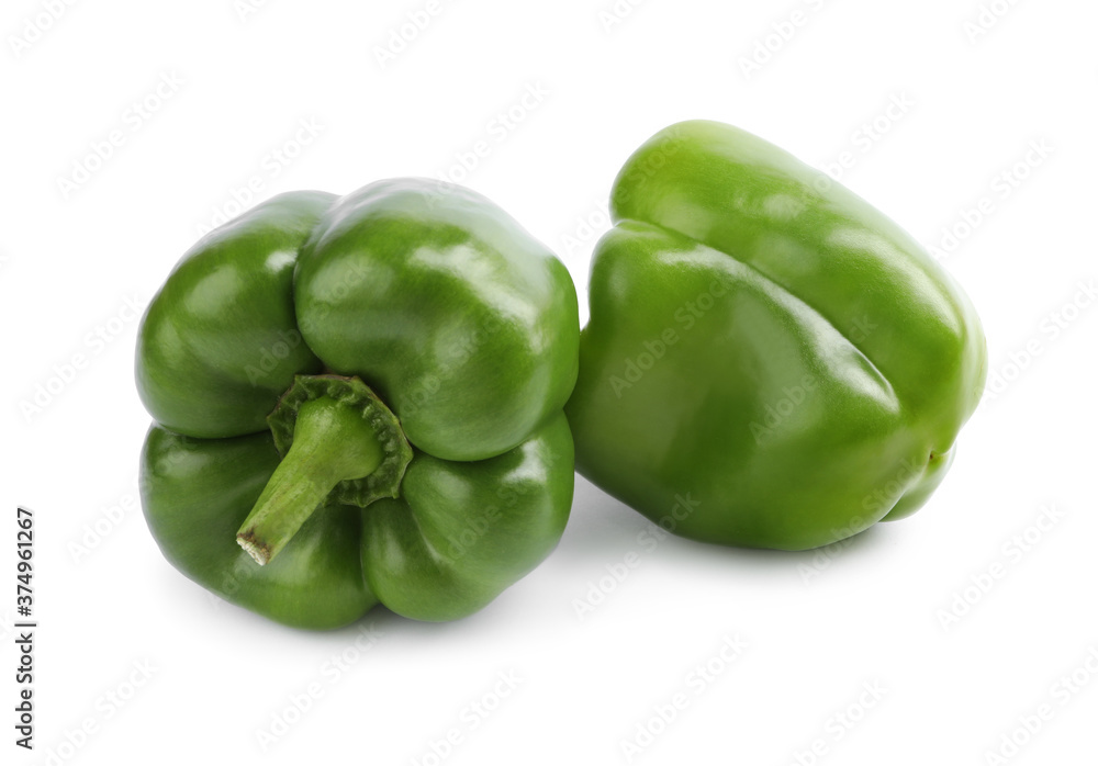 Fresh ripe green bell peppers isolated on white Fresh ripe green bell peppers isolated on white