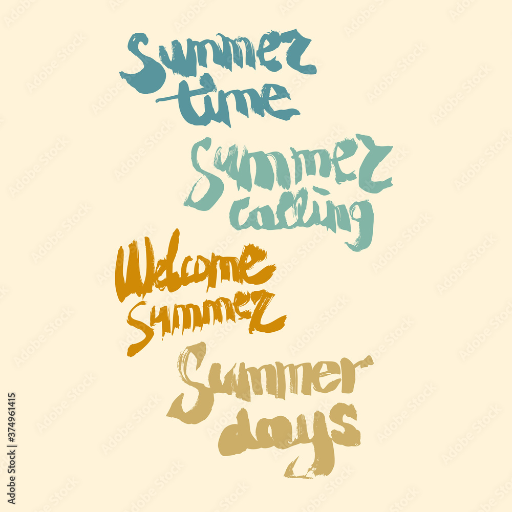 Hand drawn typography lettering phrases about Summer. Modern calligraphy for typography greeting card or t-shirt print design. Hand drawn typography lettering phrases about Summer. Modern calligraphy for typography greeting card or t-shirt print design.