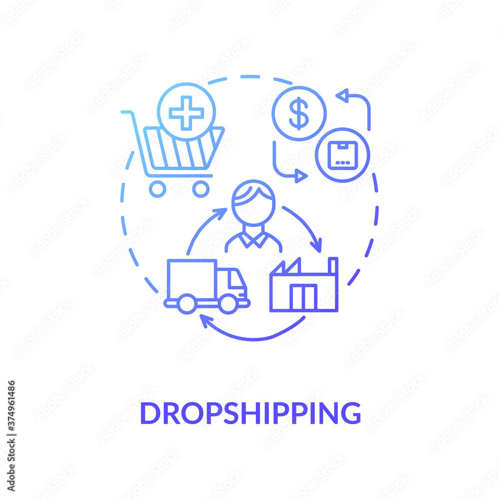 Dropshipping concept icon. Small transportation business, entrepreneurship idea thin line illustration. Cargo storage and delivery service. Vector isolated outline RGB color drawing Dropshipping concept icon. Small transportation business, entrepreneurship idea thin line illustration. Cargo storage and delivery service. Vector isolated outline RGB color drawing