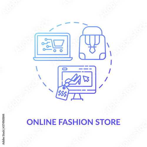 Online fashion store concept icon. Low business investment, startup development idea thin line illustration. Internet boutique, e shopping. Vector isolated outline RGB color drawing