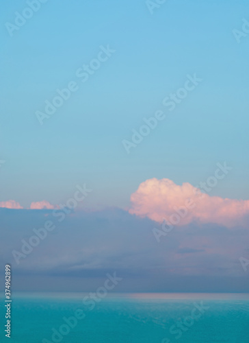 Seascape with sea horizon and blue sky.  Sunrise Background. Skyline. Nature concept.