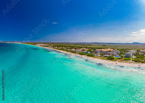 Aerial view of a coast line with beach in playa de Muro  Mallorca  Spain