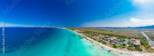 Fototapeta Naklejka Na Ścianę i Meble -  Aerial view of a coast line with beach in playa de Muro, Mallorca, Spain