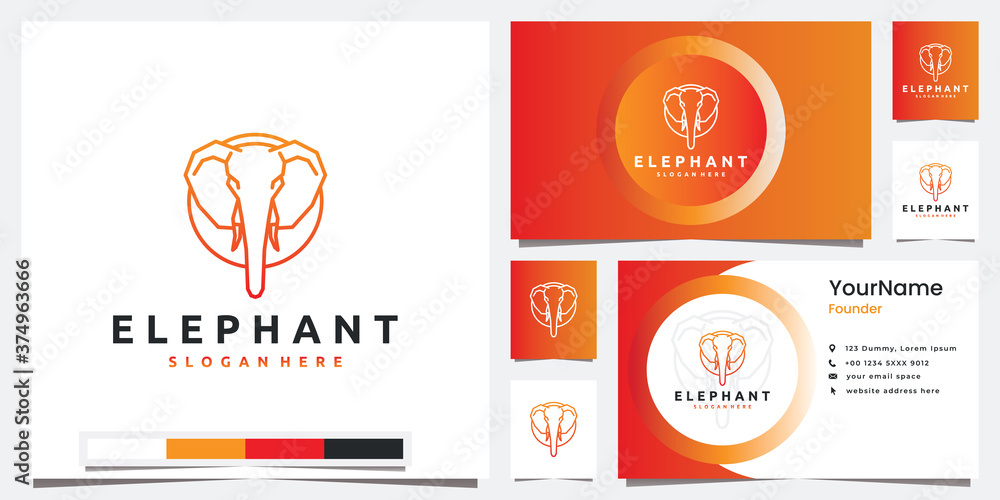 Naklejka premium set logo technology with head elephant line art style logo design inspiration