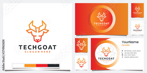 set logo technology with head goat line art style logo design inspiration
