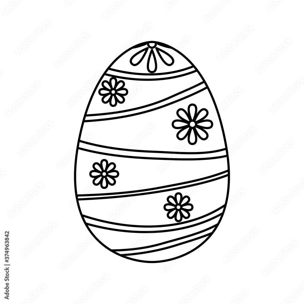 happy easter egg paint with lines and flowers icon happy easter egg paint with lines and flowers icon