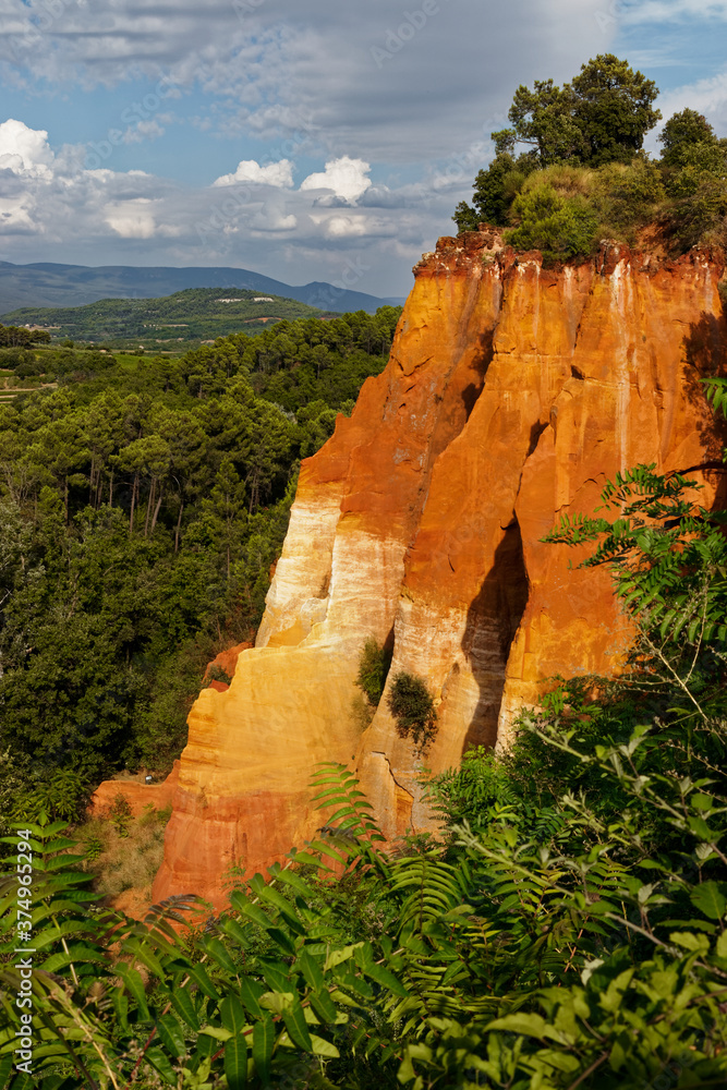 Former Roussillon Ochre quarry in the south of France.  Magnificent red and orange hills 