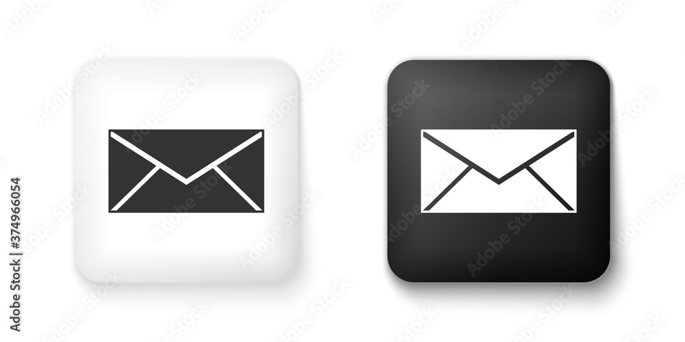 Black and white Envelope icon isolated on white background. Email message letter symbol. Square button. Vector. Black and white Envelope icon isolated on white background. Email message letter symbol. Square button. Vector.