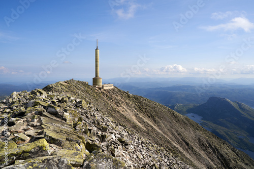 The Gaustatoppen summit with the radio tower and breathtaking view, Telemark, Norway