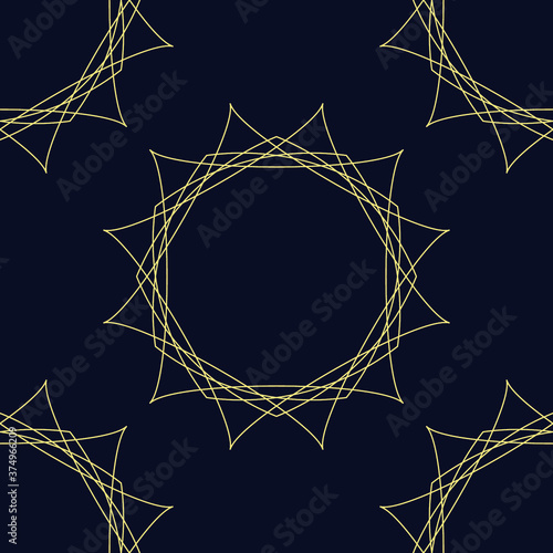 Art Deco seamless vintage wallpaper pattern in gold with dark blue background. Geometric decorative background