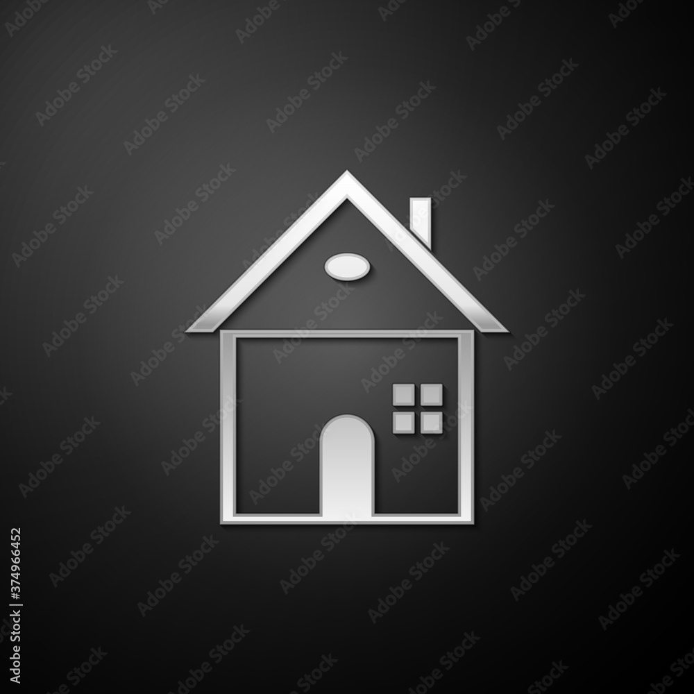Silver House icon isolated on black background. Home symbol. Long shadow style. Vector. Silver House icon isolated on black background. Home symbol. Long shadow style. Vector.