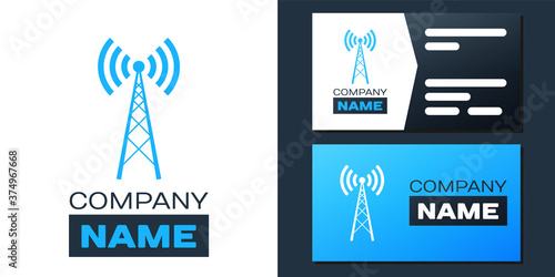 Logotype Antenna icon isolated on white background. Radio antenna wireless. Technology and network signal radio antenna. Logo design template element. Vector.