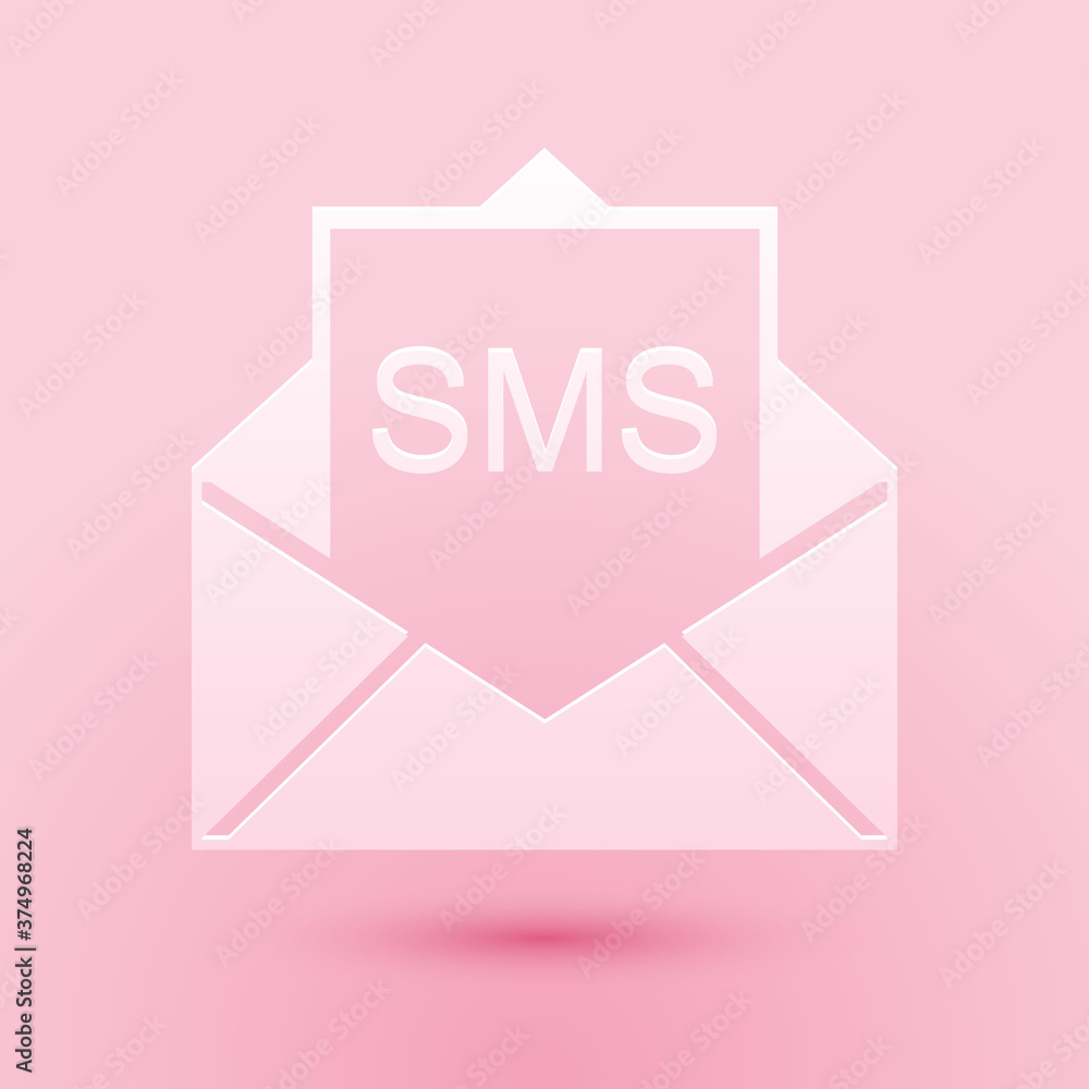 Paper cut Envelope icon isolated on pink background. Received message concept. New, email incoming message, sms. Mail delivery service. Paper art style. Vector. Paper cut Envelope icon isolated on pink background. Received message concept. New, email incoming message, sms. Mail delivery service. Paper art style. Vector.
