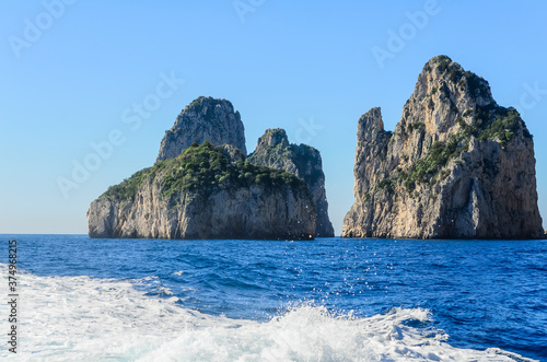 Magnificent landscapes of the island of Capri from the sea.