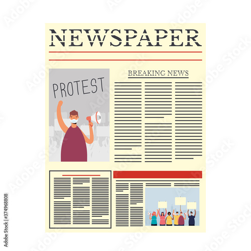 news paper communication with man protest wearing medical mask