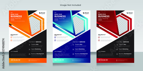 Corporate Business Flyer Design Template with 3 Various Options. Vector Illustration. Newsletter, leaflet.