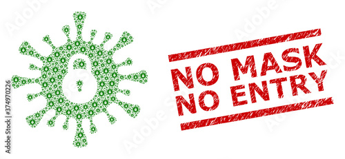 Recursive combination infection lockdown and No Mask No Entry textured seal. Vector collage is designed from random infection lockdown icons.