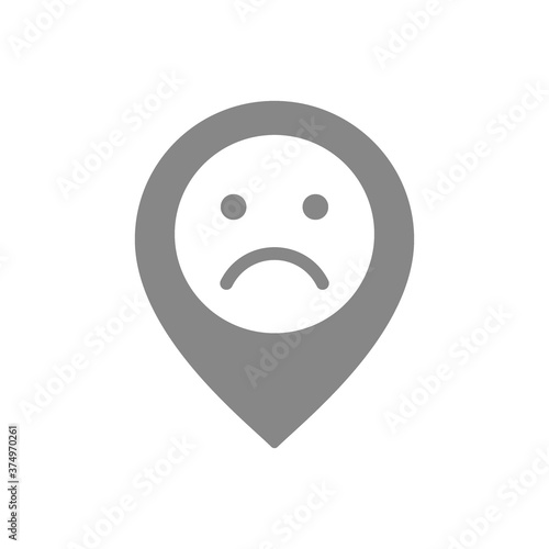 User profile with sad face grey icon. Sad rating, dislike