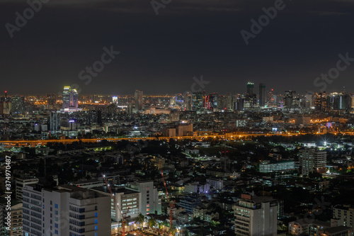 Bangkok  thailand - Aug 28  2020   Bangkok downtown cityscape with skyscrapers at night give the city a modern style. Selective focus.