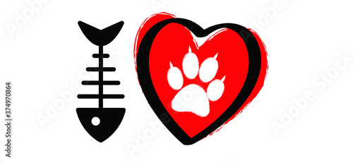 Drawing cat line pattern. Funny vector cats sign. Comic cartoon sketch. One line kitten, kitty silhouette pictogram. Animal, cute pet sits background. World cat day.