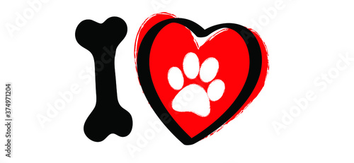 Slagan i love my dog with bone and love heart sumbol. Cartoon line pattern. vector dog quote signs. Lovers silhouette slogans. Animals day. Funny lovely quotes.