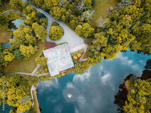 Aerial view of a lakefront home in Solon, Ohio, United States photo